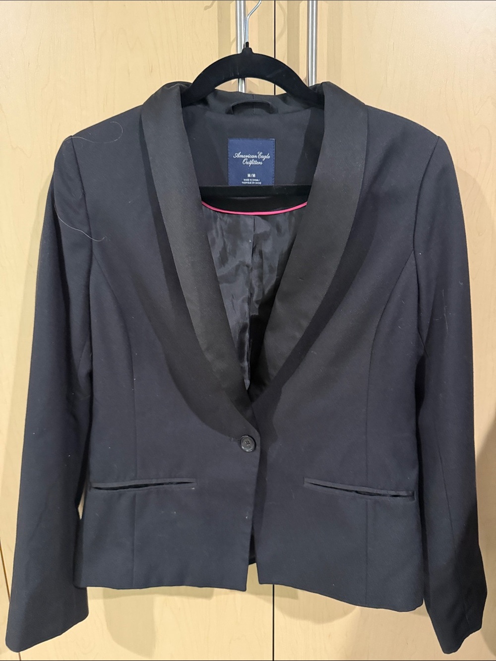American Eagle Outfitters Black Shawl Collar Blazer with Satin Trim